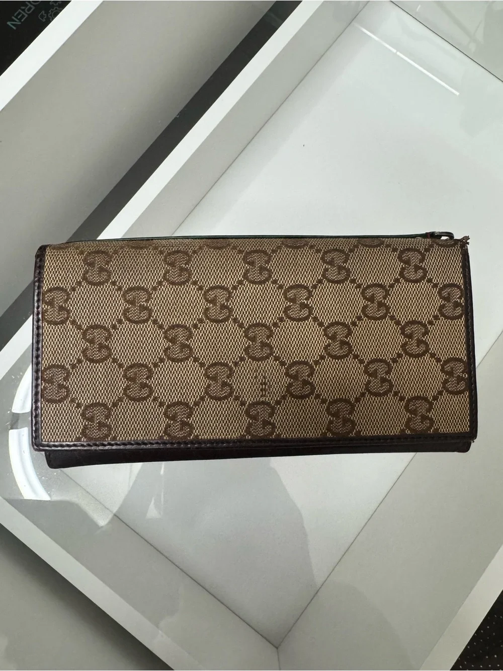 Gucci Brown GG Monogram Zip Around Card Holder Wallet